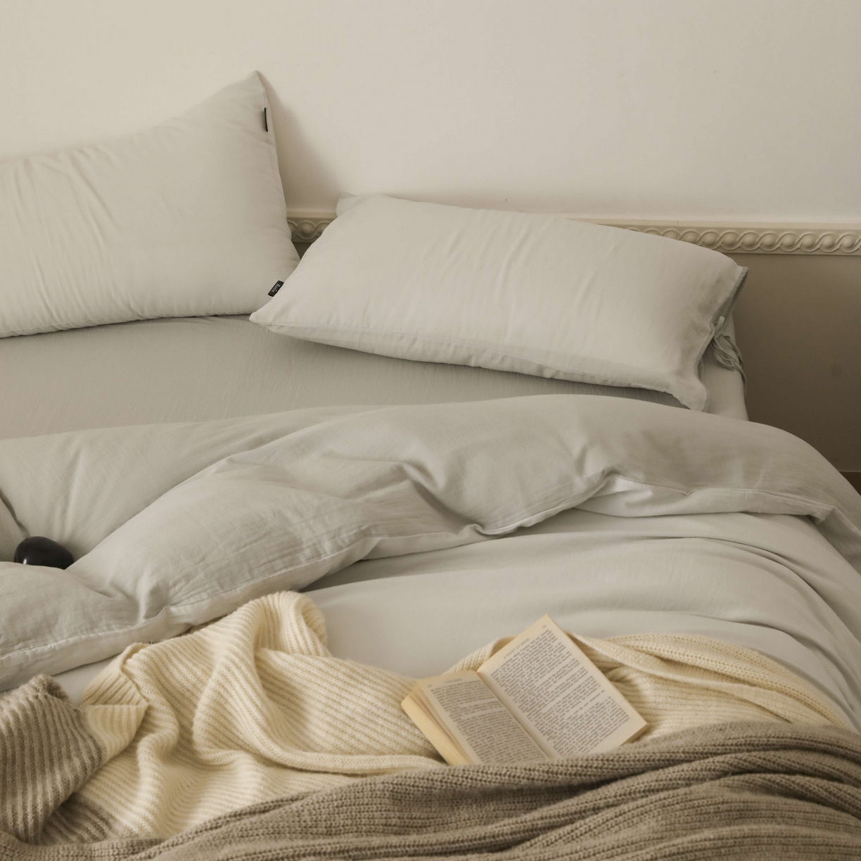 91家纺网 家纺一手货源 找家纺 玉宇阁家居 2025新款双层纱皱皱纱全棉纯棉四件套 全棉双层纱皱皱纱-衫绿