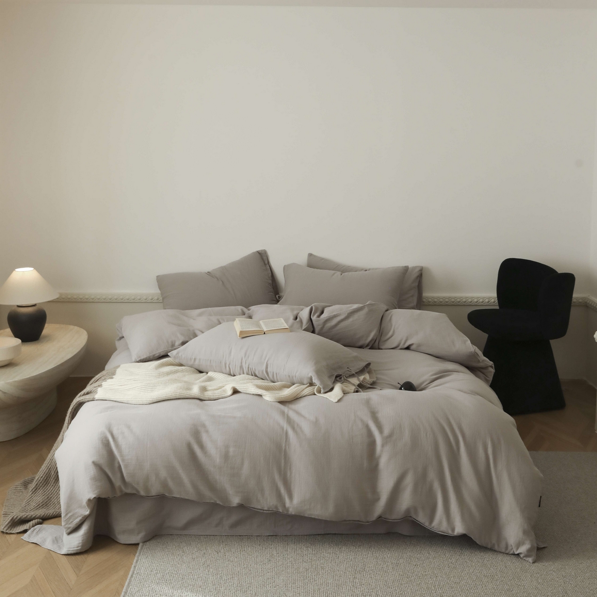 玉宇阁家居 2025新款双层纱皱皱纱全棉纯棉四件套 全棉双层纱皱皱纱-云灰