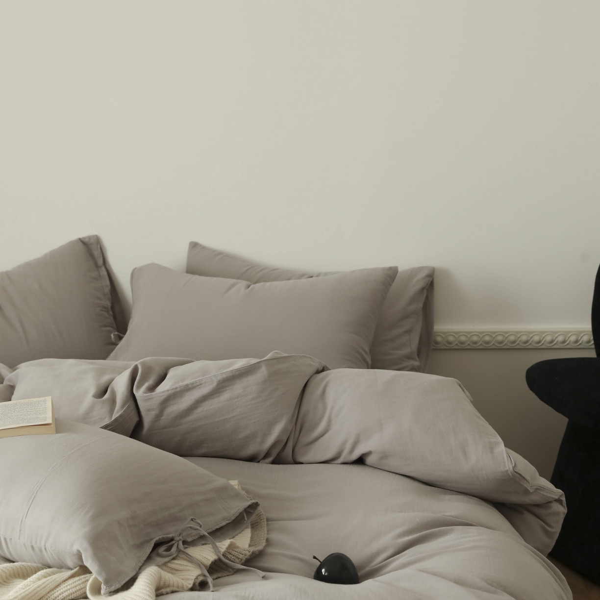 91家纺网 家纺一手货源 找家纺 玉宇阁家居 2025新款双层纱皱皱纱全棉纯棉四件套 全棉双层纱皱皱纱-云灰