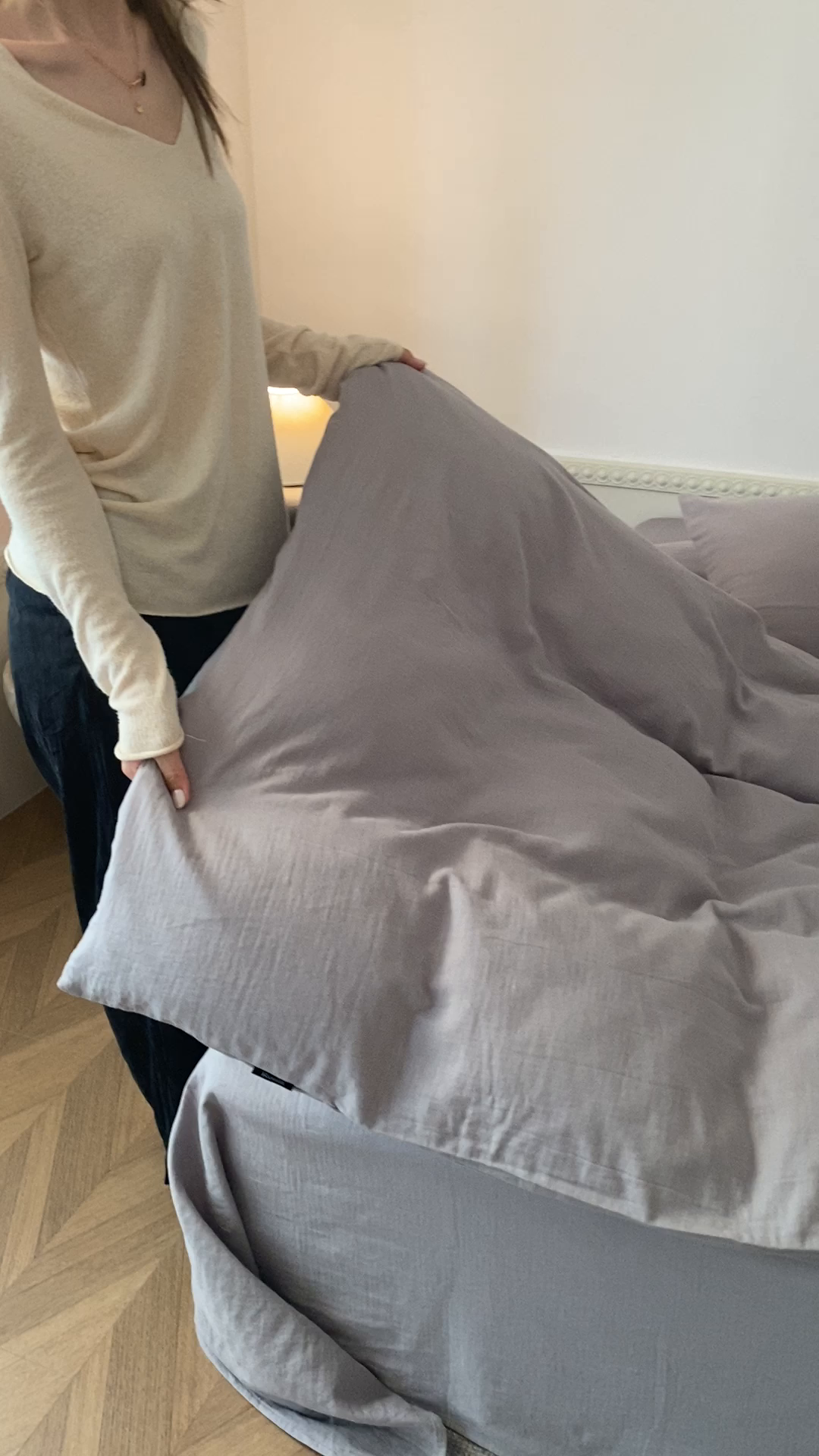 91家纺网 家纺一手货源 找家纺 玉宇阁家居 2025新款双层纱皱皱纱全棉纯棉四件套 全棉双层纱皱皱纱-云灰