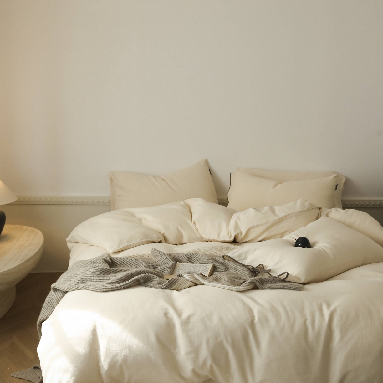 91家纺网 家纺一手货源 找家纺 玉宇阁家居 2025新款双层纱皱皱纱全棉纯棉四件套 全棉双层纱皱皱纱-芝士