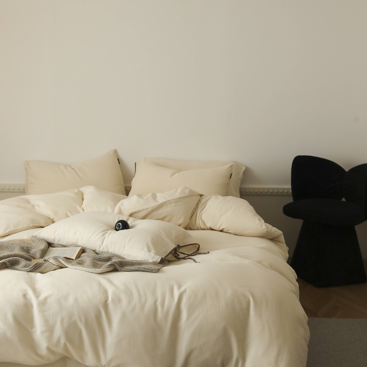 91家纺网 家纺一手货源 找家纺 玉宇阁家居 2025新款双层纱皱皱纱全棉纯棉四件套 全棉双层纱皱皱纱-芝士