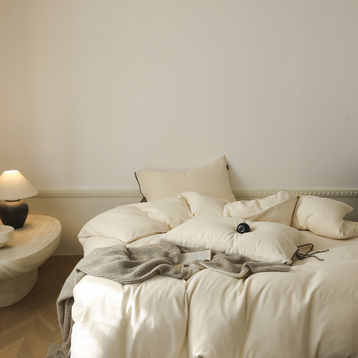 91家纺网 家纺一手货源 找家纺 玉宇阁家居 2025新款双层纱皱皱纱全棉纯棉四件套 全棉双层纱皱皱纱-芝士