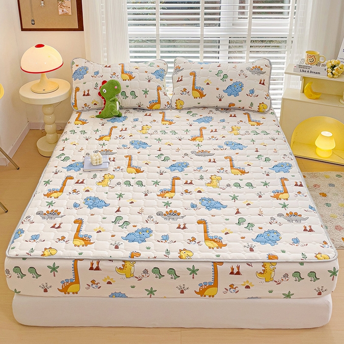 91家纺网 家纺一手货源 找家纺 富馨莱 2025新款纯棉夹棉单件床笠 恐龙仔仔