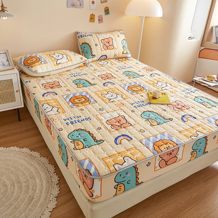 91家纺网 家纺一手货源 找家纺 富馨莱 2025新款纯棉夹棉单件床笠 动物乐园