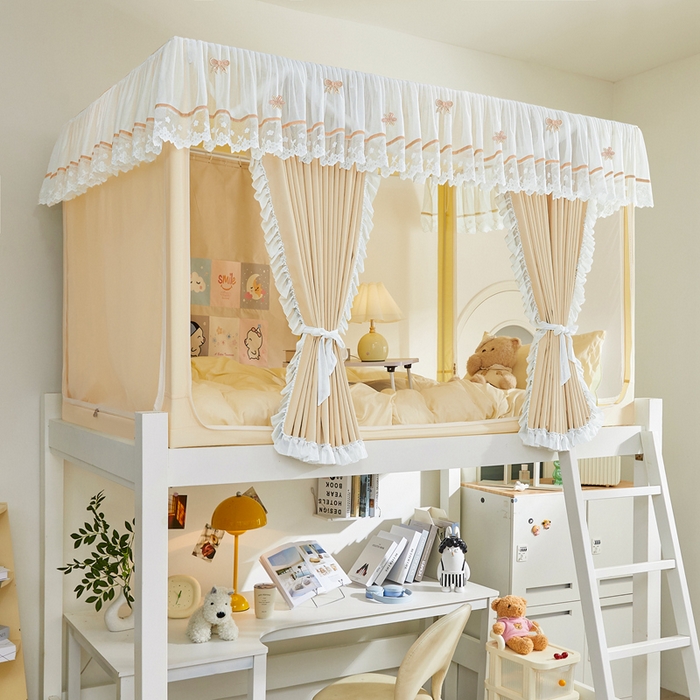 91家纺网 家纺一手货源 找家纺 梦尔佳蚊帐 2025新款学生宿舍遮光床帘蚊帐-花晨月夕 花晨月夕 奶黄