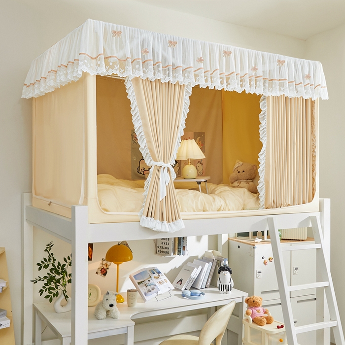 91家纺网 家纺一手货源 找家纺 梦尔佳蚊帐 2025新款学生宿舍遮光床帘蚊帐-花晨月夕 花晨月夕 奶黄