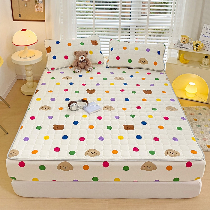 富馨莱 2025新款纯棉夹棉单件床笠 波点熊