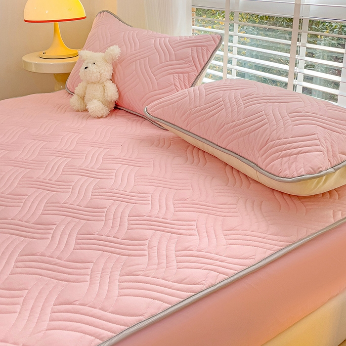 91家纺网 家纺一手货源 找家纺 富馨莱 2025新款纯棉夹棉单件床笠 纯色-粉色