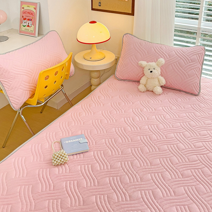 91家纺网 家纺一手货源 找家纺 富馨莱 2025新款纯棉夹棉单件床笠 纯色-粉色