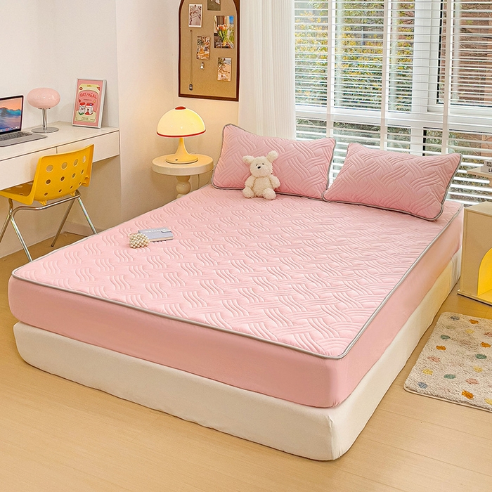 91家纺网 家纺一手货源 找家纺 富馨莱 2025新款纯棉夹棉单件床笠 纯色-粉色