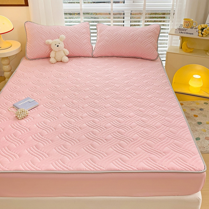 91家纺网 家纺一手货源 找家纺 富馨莱 2025新款纯棉夹棉单件床笠 纯色-粉色