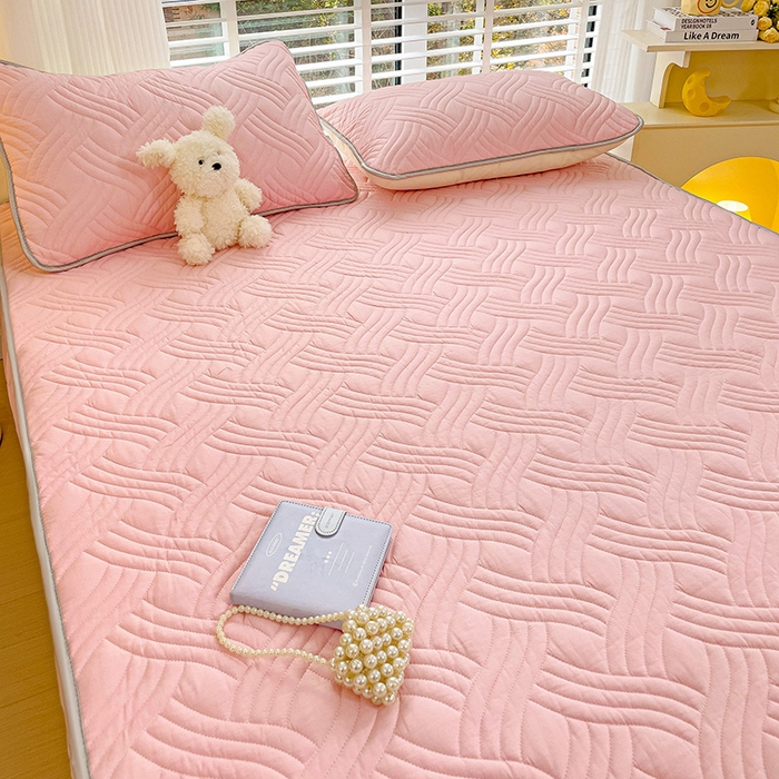 91家纺网 家纺一手货源 找家纺 富馨莱 2025新款纯棉夹棉单件床笠 纯色-粉色