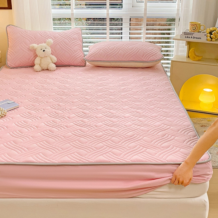 91家纺网 家纺一手货源 找家纺 富馨莱 2025新款纯棉夹棉单件床笠 纯色-粉色