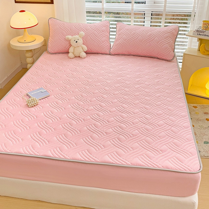 91家纺网 家纺一手货源 找家纺 富馨莱 2025新款纯棉夹棉单件床笠 纯色-粉色