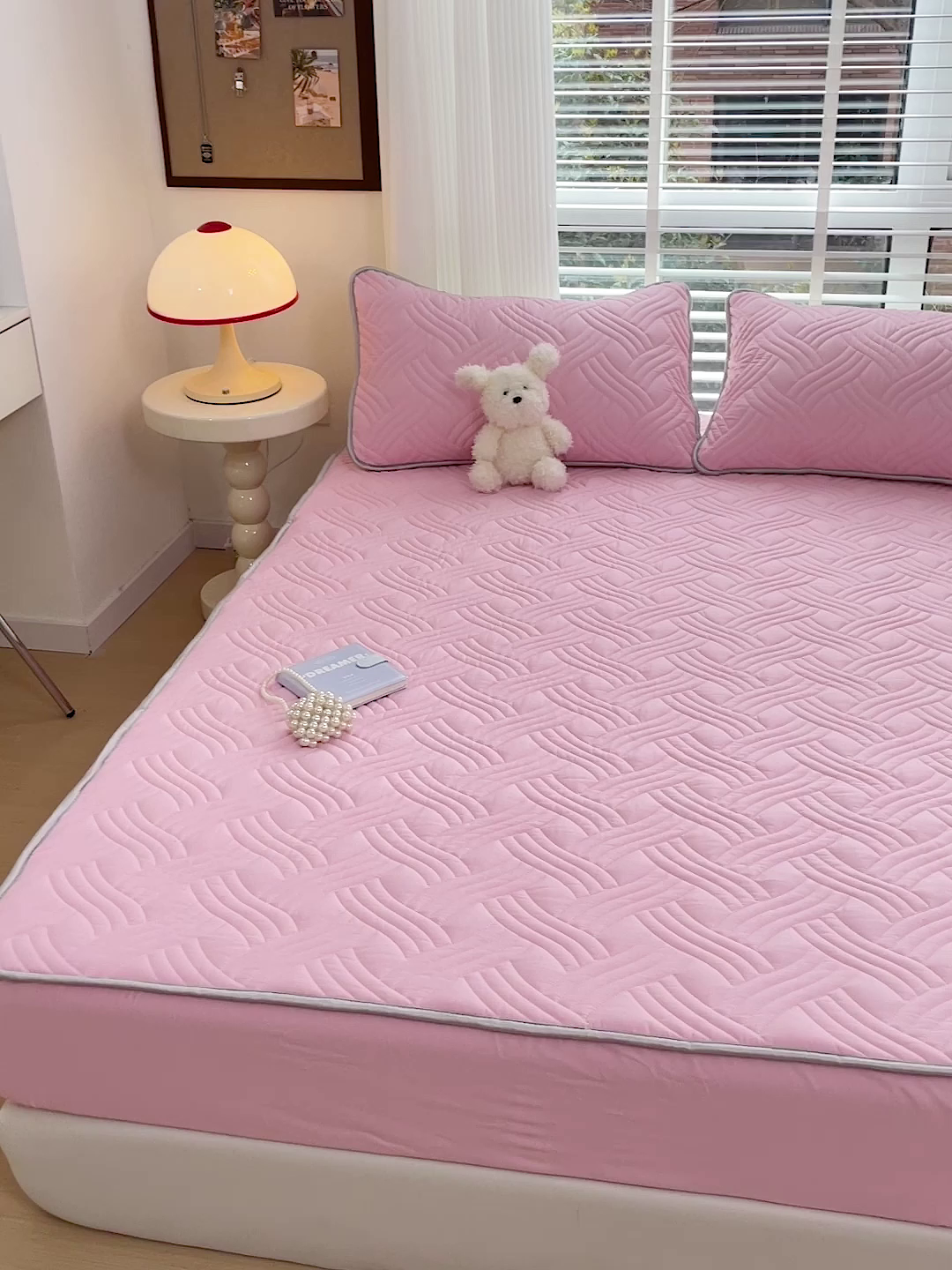 91家纺网 家纺一手货源 找家纺 富馨莱 2025新款纯棉夹棉单件床笠 纯色-粉色