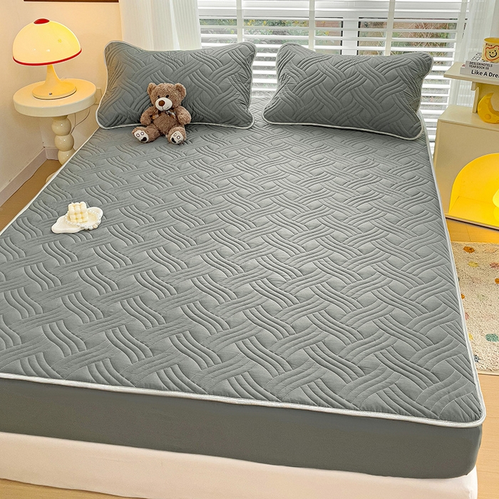 91家纺网 家纺一手货源 找家纺 富馨莱 2025新款纯棉夹棉单件床笠 纯色-灰色