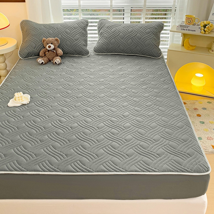 91家纺网 家纺一手货源 找家纺 富馨莱 2025新款纯棉夹棉单件床笠 纯色-灰色