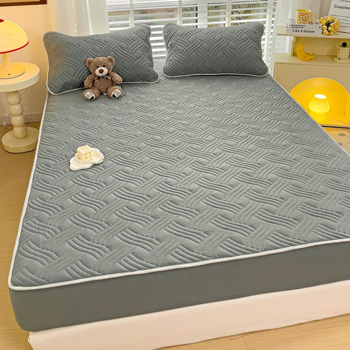 91家纺网 家纺一手货源 找家纺 富馨莱 2025新款纯棉夹棉单件床笠 纯色-灰色