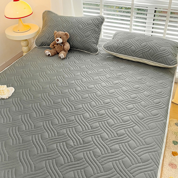 91家纺网 家纺一手货源 找家纺 富馨莱 2025新款纯棉夹棉单件床笠 纯色-灰色