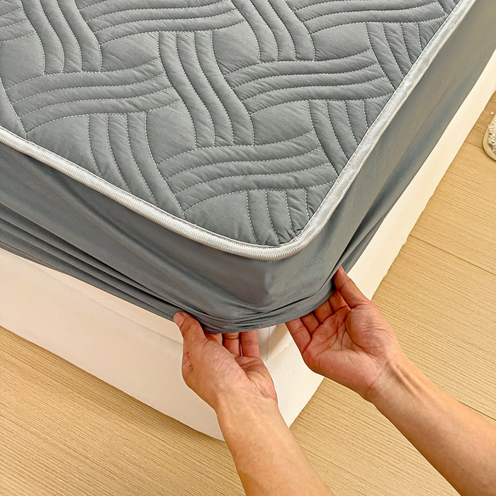 91家纺网 家纺一手货源 找家纺 富馨莱 2025新款纯棉夹棉单件床笠 纯色-灰色