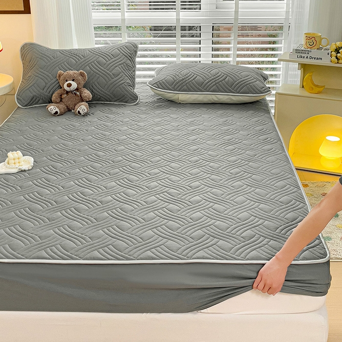 91家纺网 家纺一手货源 找家纺 富馨莱 2025新款纯棉夹棉单件床笠 纯色-灰色