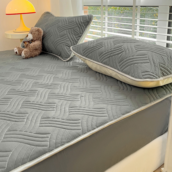 91家纺网 家纺一手货源 找家纺 富馨莱 2025新款纯棉夹棉单件床笠 纯色-灰色