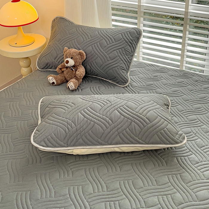 91家纺网 家纺一手货源 找家纺 富馨莱 2025新款纯棉夹棉单件床笠 纯色-灰色