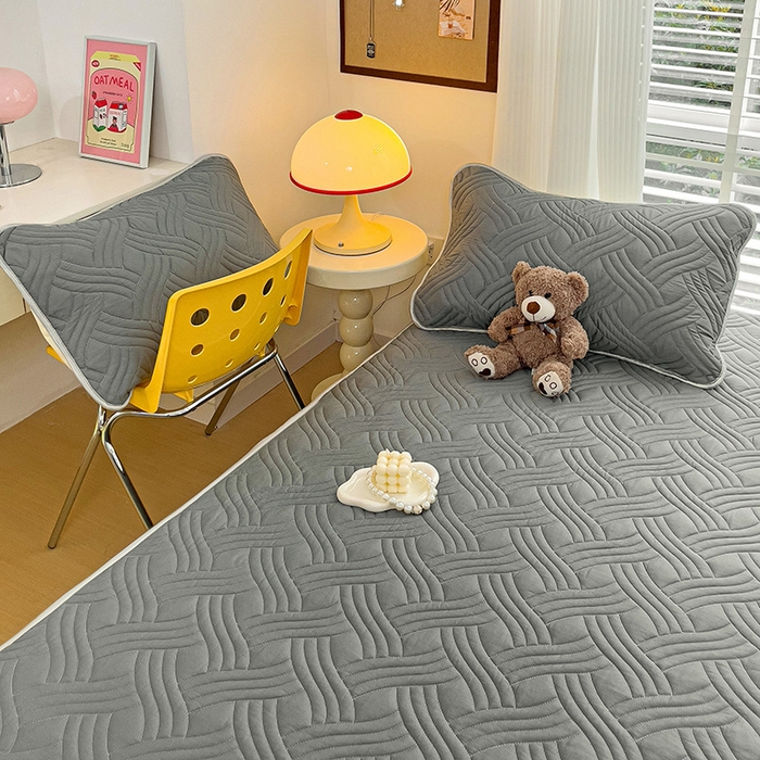 91家纺网 家纺一手货源 找家纺 富馨莱 2025新款纯棉夹棉单件床笠 纯色-灰色