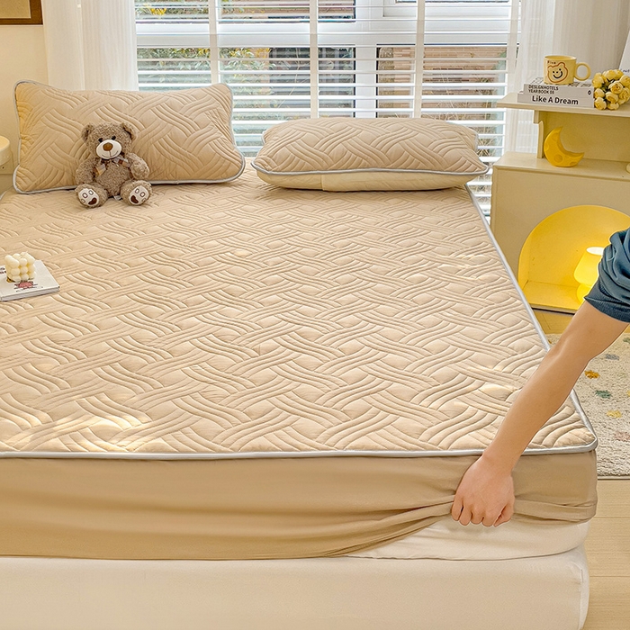 91家纺网 家纺一手货源 找家纺 富馨莱 2025新款纯棉夹棉单件床笠 纯色-卡其