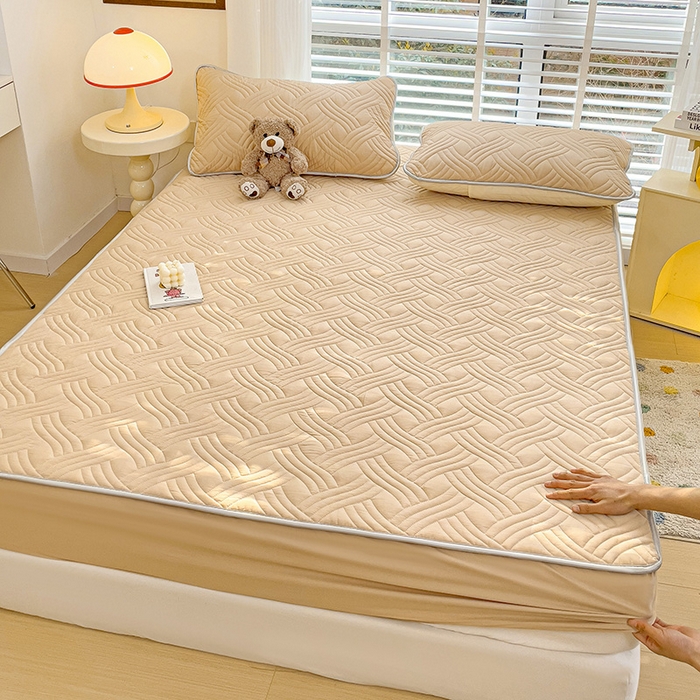 91家纺网 家纺一手货源 找家纺 富馨莱 2025新款纯棉夹棉单件床笠 纯色-卡其