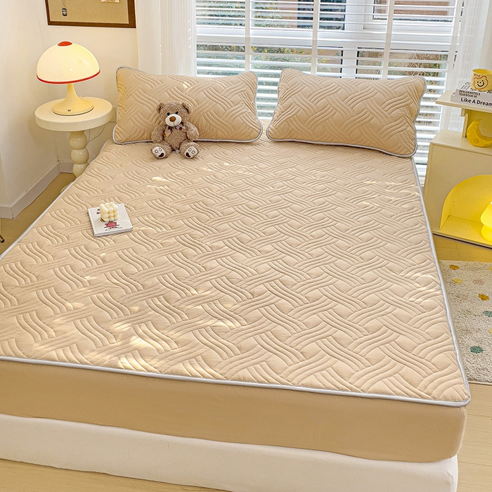 91家纺网 家纺一手货源 找家纺 富馨莱 2025新款纯棉夹棉单件床笠 纯色-卡其