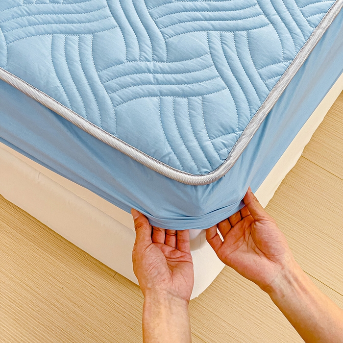 91家纺网 家纺一手货源 找家纺 富馨莱 2025新款纯棉夹棉单件床笠 纯色-蓝色