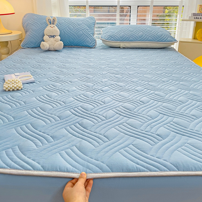 91家纺网 家纺一手货源 找家纺 富馨莱 2025新款纯棉夹棉单件床笠 纯色-蓝色