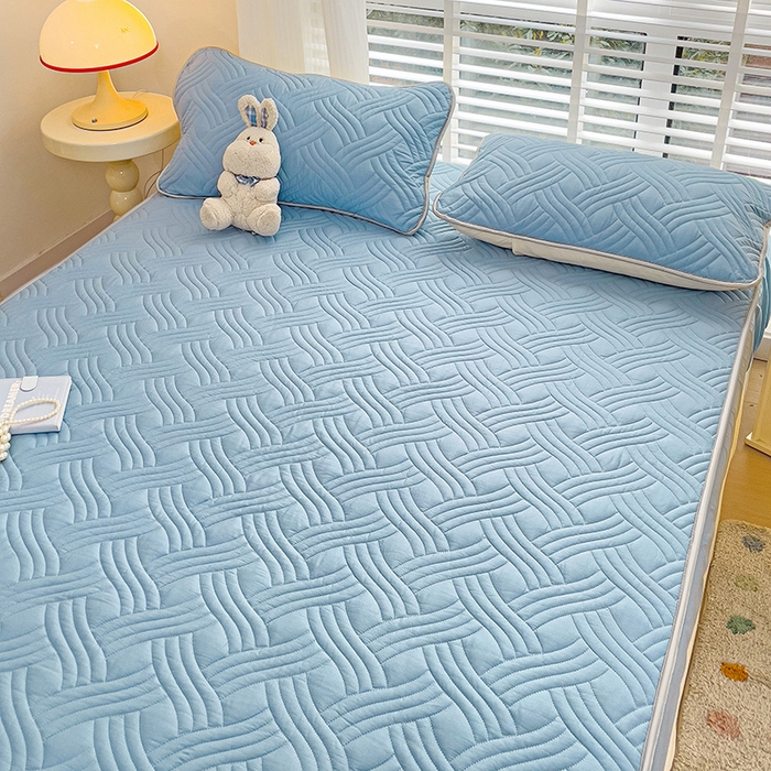 91家纺网 家纺一手货源 找家纺 富馨莱 2025新款纯棉夹棉单件床笠 纯色-蓝色