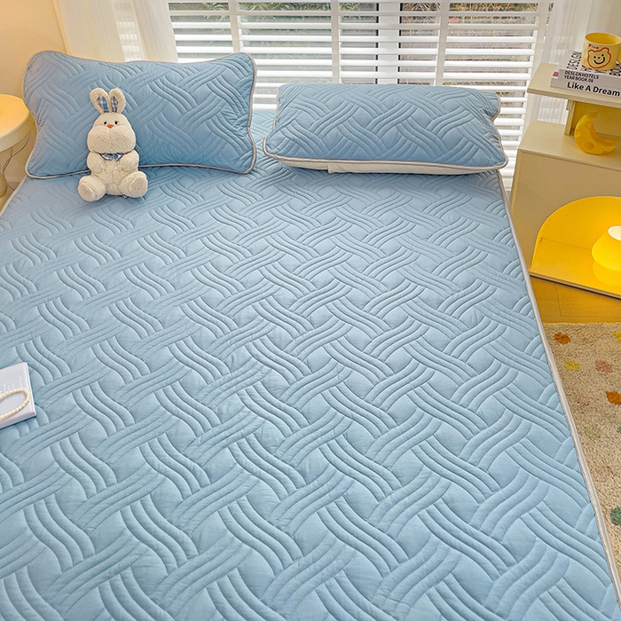 91家纺网 家纺一手货源 找家纺 富馨莱 2025新款纯棉夹棉单件床笠 纯色-蓝色