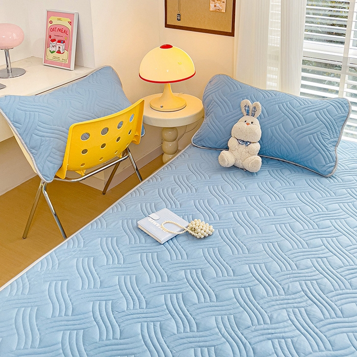 91家纺网 家纺一手货源 找家纺 富馨莱 2025新款纯棉夹棉单件床笠 纯色-蓝色