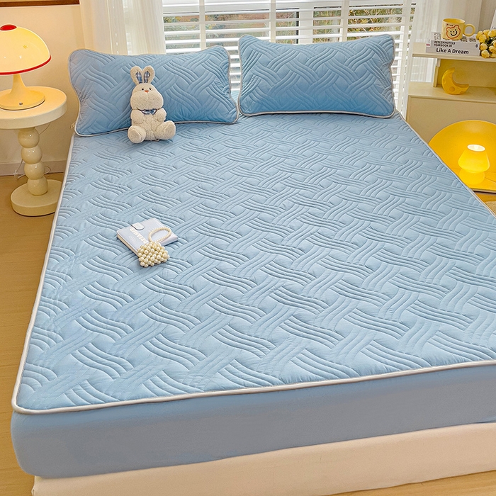 91家纺网 家纺一手货源 找家纺 富馨莱 2025新款纯棉夹棉单件床笠 纯色-蓝色