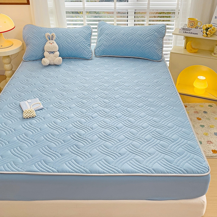 91家纺网 家纺一手货源 找家纺 富馨莱 2025新款纯棉夹棉单件床笠 纯色-蓝色