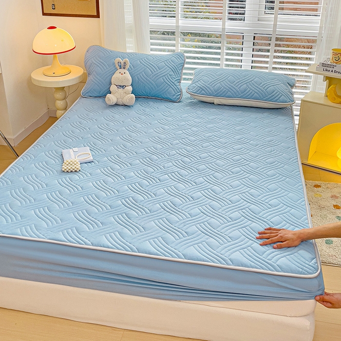 91家纺网 家纺一手货源 找家纺 富馨莱 2025新款纯棉夹棉单件床笠 纯色-蓝色