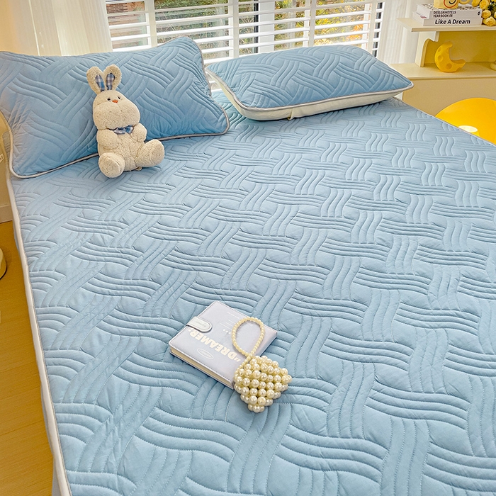 91家纺网 家纺一手货源 找家纺 富馨莱 2025新款纯棉夹棉单件床笠 纯色-蓝色