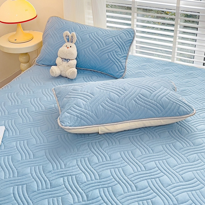 91家纺网 家纺一手货源 找家纺 富馨莱 2025新款纯棉夹棉单件床笠 纯色-蓝色