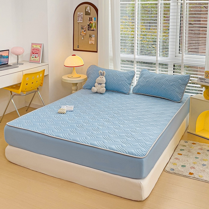 91家纺网 家纺一手货源 找家纺 富馨莱 2025新款纯棉夹棉单件床笠 纯色-蓝色