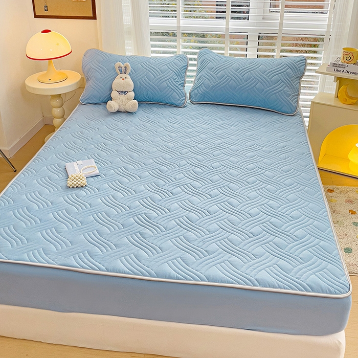 91家纺网 家纺一手货源 找家纺 富馨莱 2025新款纯棉夹棉单件床笠 纯色-蓝色