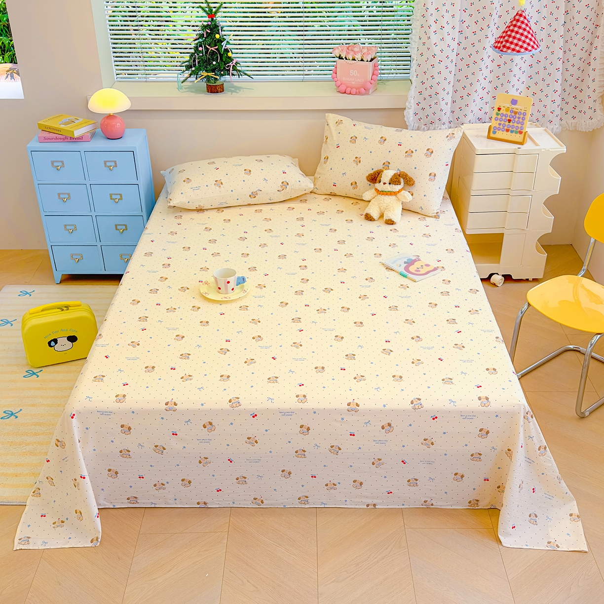 颜选 2025新款A类双层纱单品床单床单单件床单三件套 旺仔小樱桃