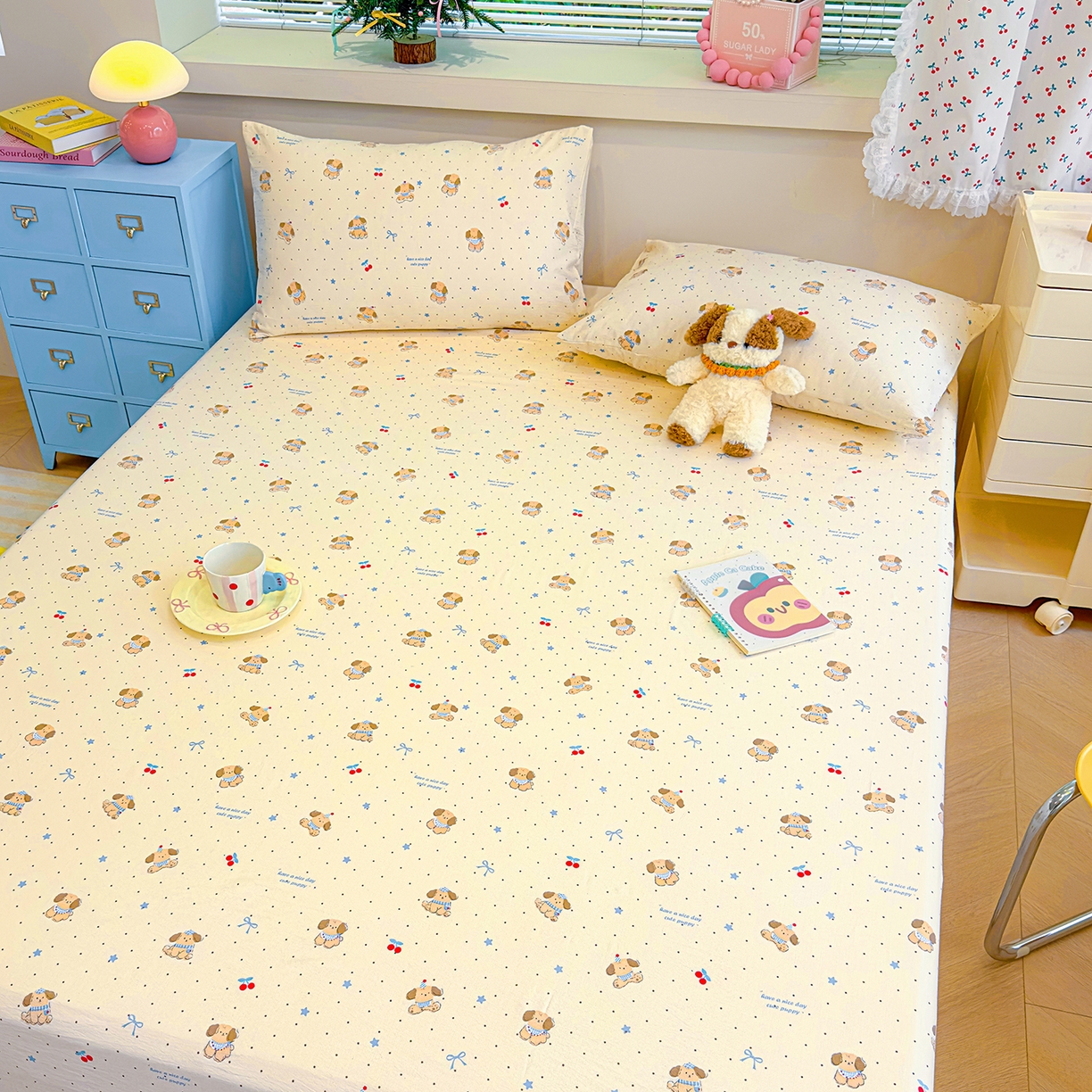 91家纺网 家纺一手货源 找家纺 颜选 2025新款A类双层纱单品床单床单单件床单三件套 旺仔小樱桃