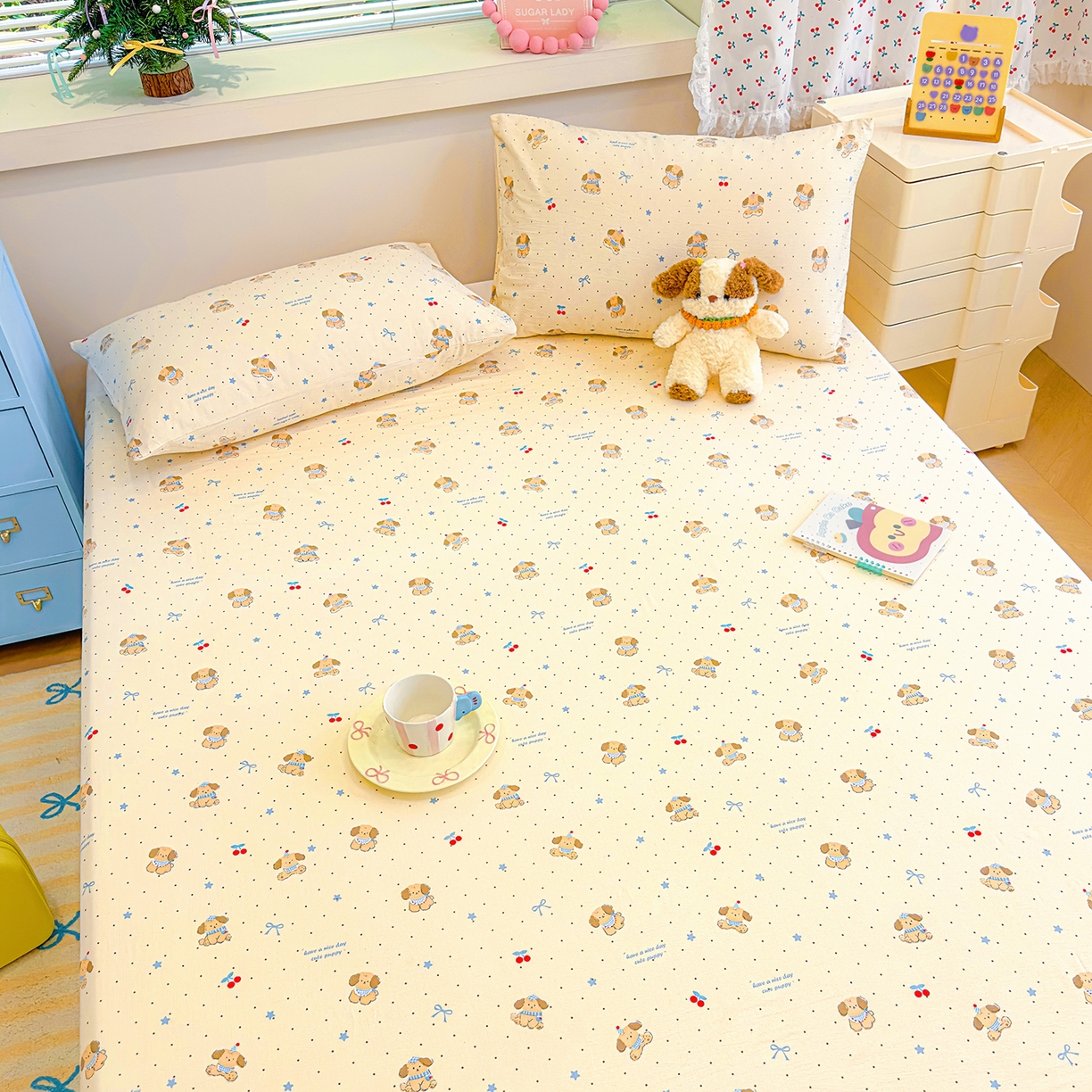 91家纺网 家纺一手货源 找家纺 颜选 2025新款A类双层纱单品床单床单单件床单三件套 旺仔小樱桃