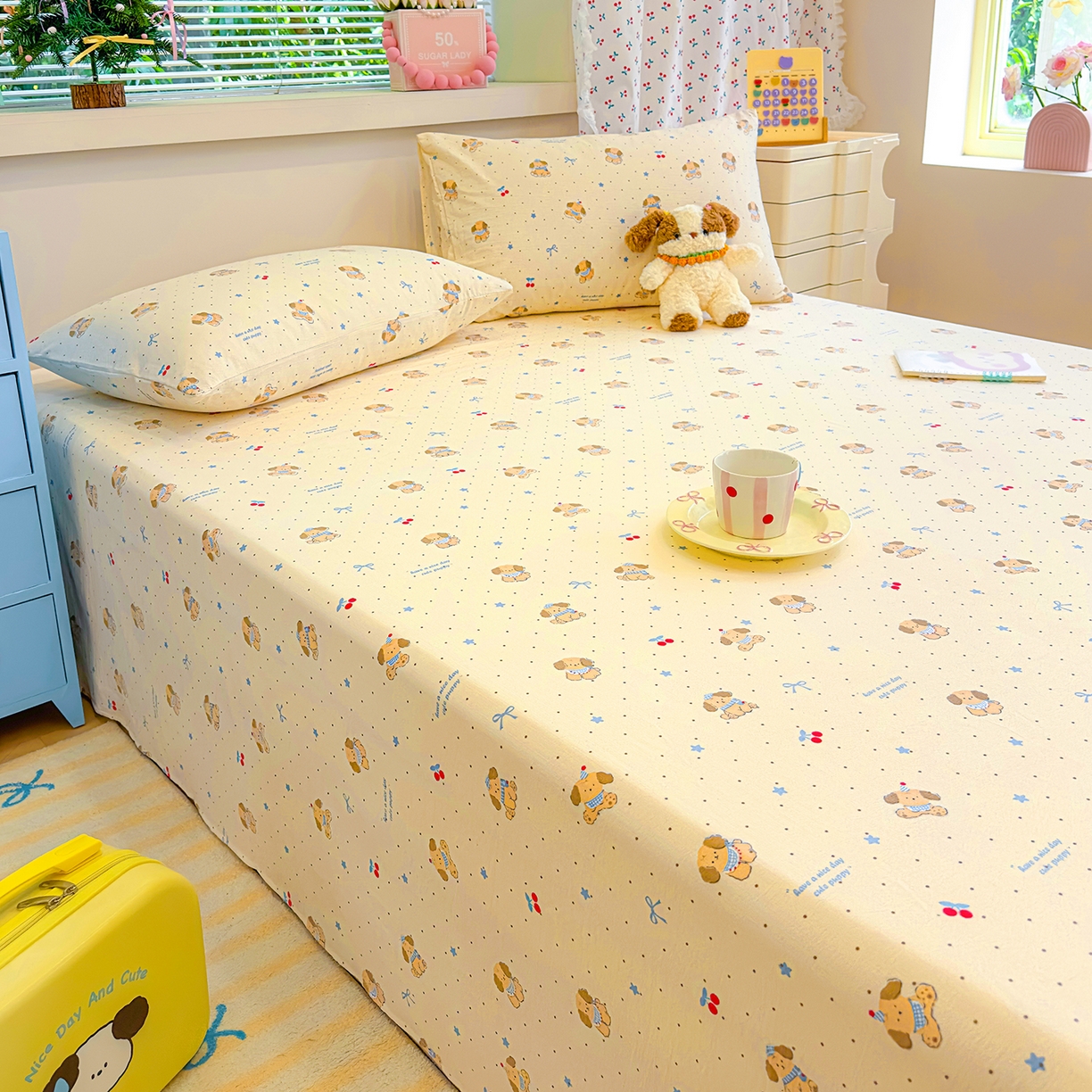 91家纺网 家纺一手货源 找家纺 颜选 2025新款A类双层纱单品床单床单单件床单三件套 旺仔小樱桃