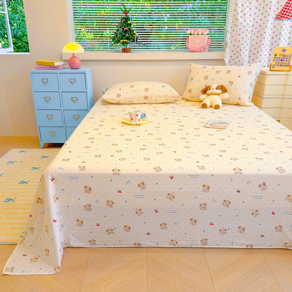 91家纺网 家纺一手货源 找家纺 颜选 2025新款A类双层纱单品床单床单单件床单三件套 旺仔小樱桃