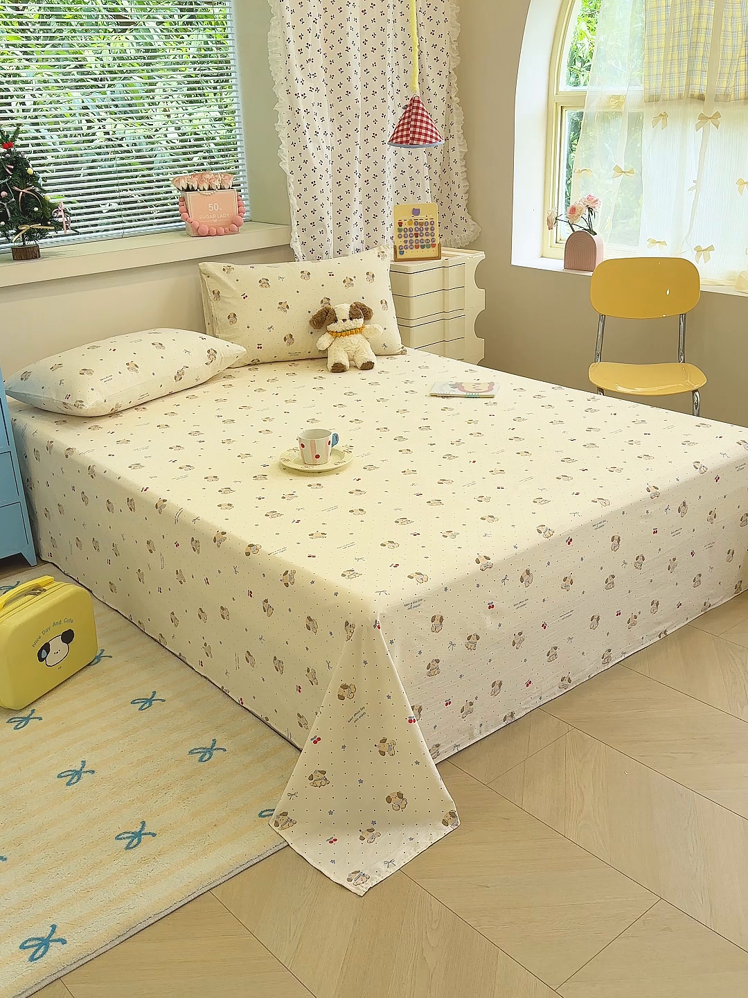 91家纺网 家纺一手货源 找家纺 颜选 2025新款A类双层纱单品床单床单单件床单三件套 旺仔小樱桃